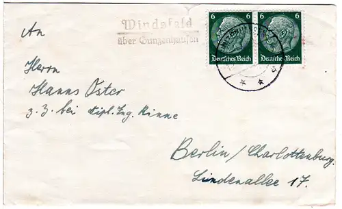 DR 1938, Landpost Stempel WINDSFELD über Gunzenhausen auf Brief m. Paar 6 Pf.