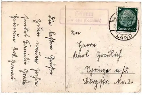 DR 1938, Landpost Stpl. HEINUM über Elze auf Karte m. 6 Pf. 