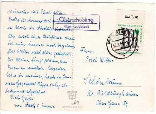 DDR 1961, Landpost Stpl. OBERSCHÖBLING über Rudolstadt auf Karte m. 10 Pf.