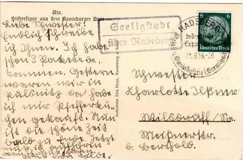 DR 1938, Landpost Stpl. SEELIGSTADT über Radeberg auf Karte m. 6 Pf. 