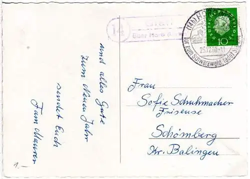 BRD 1962, Landpoststempel 14 GLATT über Horb auf Karte m. 10 Pf. 