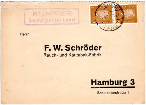 DR 1932, Landpost Stpl. KUMMER Ludwigslust Land auf Karte m. 2x3 Pf. 