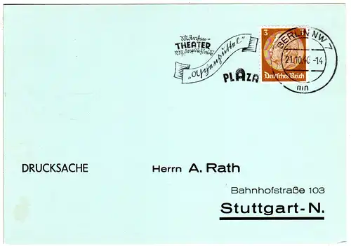 DR 1940, Aschenputtel Märchen-Theater Plaza, Berlin Werbestpl. auf Karte m. 3 Pf
