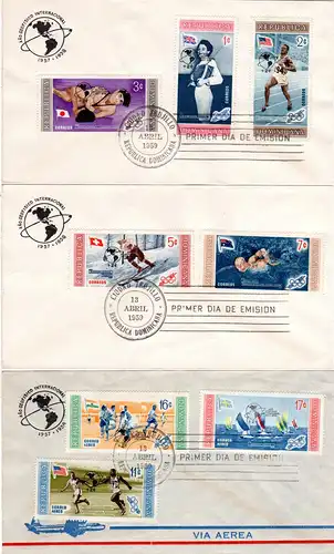 Dominikanische Republik 1959, Geophysik. Jahr auf Olympia Marken kpl. auf 3 FDC