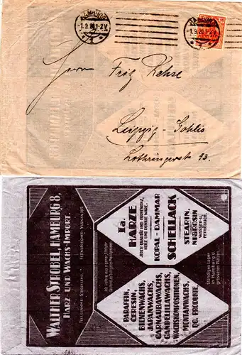 DR 1920, EF 10 Pf. Germania auf Reklame Umschlag v. Hamburg