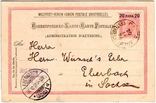 Österreich Post i.d. Levante 1898, K2 CAIFA auf 20 Pa./5 Kr. Ganzsache 