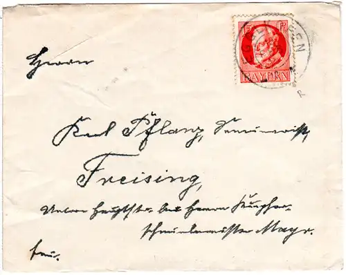 Bayern 1916, Reservestempel EGGLKOFEN R auf Brief m. 15 Pf.