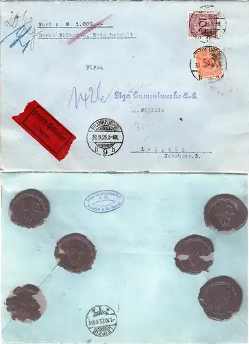 DR 1925, 50+100 Pf Höchstwerte portorichtig auf Eilboten-Wert Brief v. Frankfurt