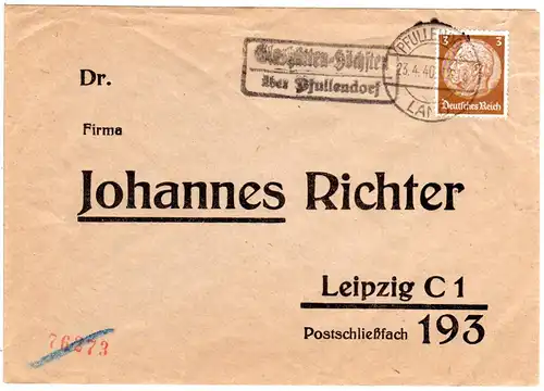 DR 1940, Landpost Stpl. GLASHÜTTEN-HÖCHSTEN über Pfullendorf auf Brief m. 3 Pf.