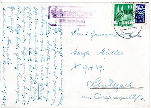 1949, Landpost Stpl. SCHOTTENSTEIN über Lichtenfels auf Karte m. 10 Pf.