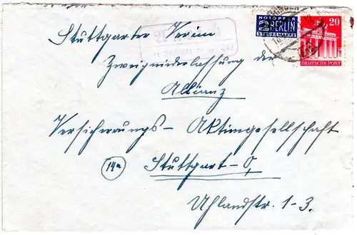 1949, Landpost Stpl. AURICH über Vaihingen auf Brief m. 20 Pf.