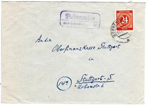1949, Landpost Stpl. BUBENORBIS über Schwäbisch Hall auf Brief m. 24 Pf.