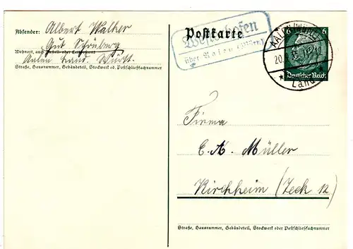 DR 1935, Landpost Stpl. WESTERHOFEN über Aalen auf 6 Pf. Ga. v. Gut Schönberg