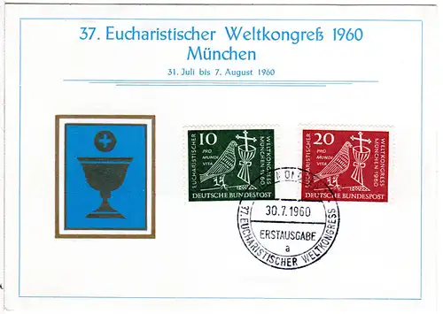 1960, Sonderkarte 37. Eucharistischer Weltkongress München m. entpr. Sonderstpl.