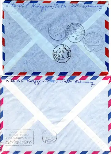 BRD 1970/71, 2 Luftpost Briefe v. Nideggen n. Kuwait, 1mal Express über Düren