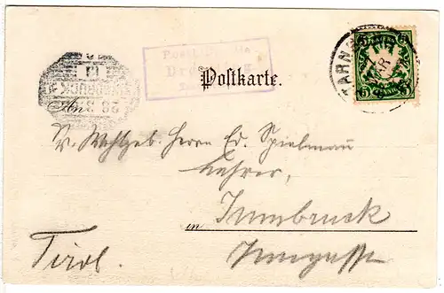 Bayern 1902, Posthilfstelle DRESSLING Taxe Seefeld auf AK m. 5 Pf.