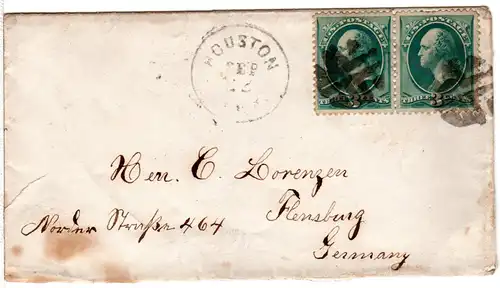 USA, Paar 3 C. auf Brief v. HoustonTexas n. Flensburg Deutschland.