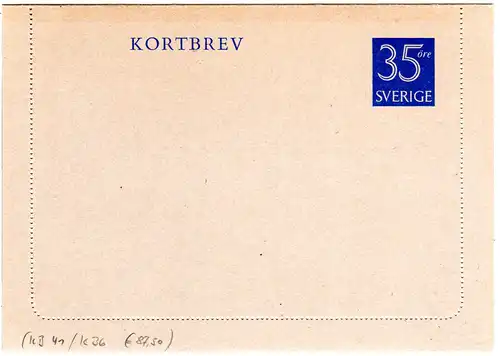 Schweden K 36, ungebr. 35 öre Kartenbrief.