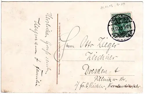 DR 1913, Dresden-Stpl. m. Datumskuriosum 11.12.13. 9-10V auf entspr. AK m. 5 Pf.