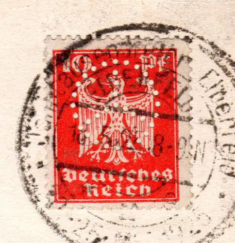 DR 1925, 10 Pf. m. Symbol-Firmenlochung auf Brief v. Elberfeld.