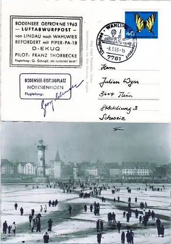 BRD 1963, Kinderdorf Bordpost Bodensee-Eisflugplatz Nonnenhorn, Luftabwurfpost 