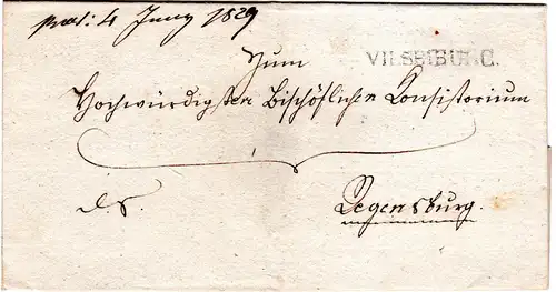 Bayern 1829,  L1 VILSBIBURG auf Brief n. Regensburg.