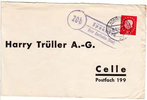 BRD 1960, Landpost Stempel 20b SPANBECK über Northeim auf Briefteil m. 20 Pf. 