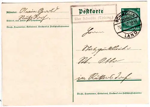 DR 1935, Landpost Stempel RUSSDORF über Schmölln auf 6 Pf. Ganzsache