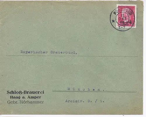 Haag a. Amper, Schloß Brauerei, Brief Umschl v. Moosburg m. Thematik Bier. #514