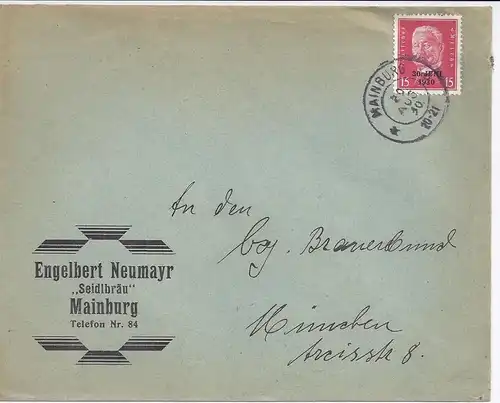 Mainburg, Seidlbräu Brauerei, attraktiver  Brief m. Thematik Bier. #553