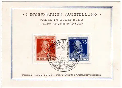 1947, Sonderkarte 1. Briefmarken-Ausstellung Varel m. entpr. Sonderstpl.