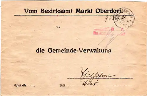 DR 1923, Barfrankierungs-Stpl. v. MARKTOBERDORF auf Brief n. Thalhofen