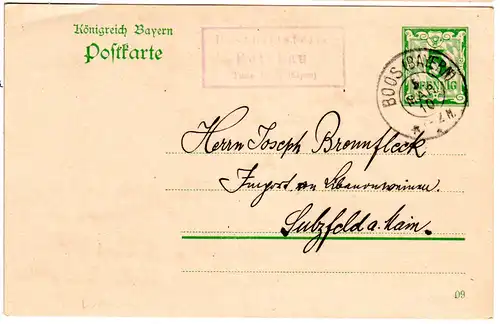 Bayern 1910, Posthilfstelle REICHAU Taxe Boss auf 5 Pf. Ganzsache