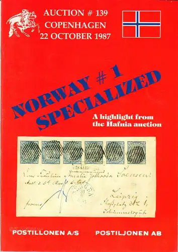 Norwegen Nr. 1, Spezialkatalog Postiljonen Auktion #139 v. 1987 m. Ergebnissen