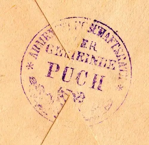 Bayern 1919, K2 FÜRSTENFELDBRUCK auf Brief d. Armenrats Puch m. 2x 7 1/2 Pf.