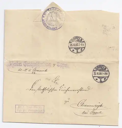DR 1900, Oppeln, Oberschlesien,  Frei lt. Avers Brief  n.Chrzumczütz. #1830
