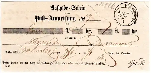 Bayern 1871, Postschein m. klarem K1 KULMBACH
