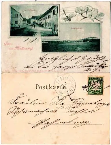 Bayern 1898, Aushilfsstpl. R2 MALLERSDORF auf Gruss aus-AK m. 5 Pf. 