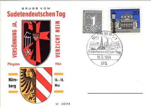 Nürnberg, Ereigniskarte m. Sonderstempel Sudetendeutscher Tag 1964