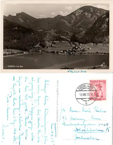 Österreich, Fuschl am See, 1955 n. Schweden gebr. sw-AK