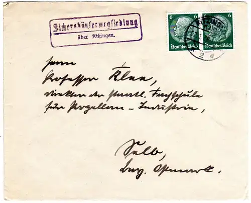 DR 1938, Landpost Stpl. SICKERSHÄUSERWEGSIEDLUNG über Kitzingen auf Brief m. 2x6