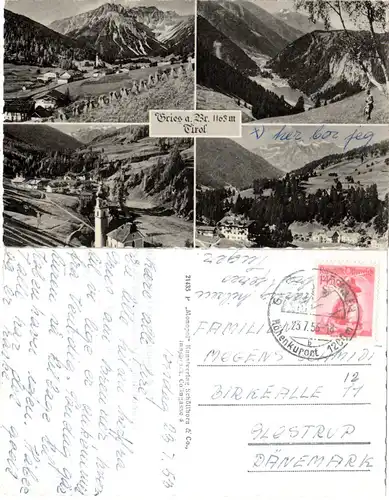 Österreich, Gries am Brenner, 1953 n. Dänemark gebr. sw-AK