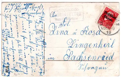 Bayern 1919, Posthilfstelle UNTERSTETTEN Taxe Kaufbeuren auf Karte m. 10 Pf.