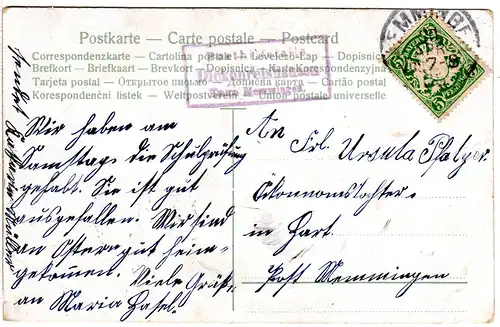 Bayern 1903, Posthilfstelle DICKENREISHAUSEN Taxe Memmingen auf Karte m. 5 Pf.