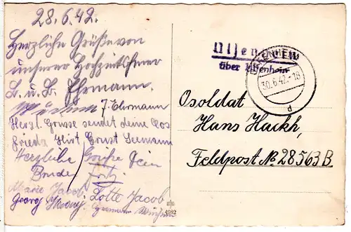 DR 1942, Landpost Stpl. ULSENHEIM über Uffenheim auf Feldpost Karte. 