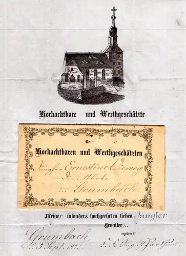 DR 1875, schön verzierter Taufpatenbrief v. Grumbach