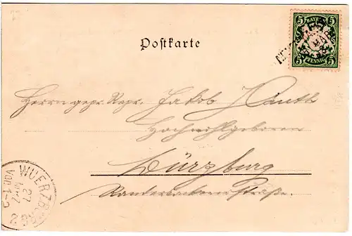 Bayern 1898, L3-Aushilfstempel NEUENMARKT auf AK Gruss aus Wirsberg m. 5 Pf.