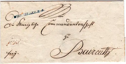 Bayern, blauer L1 WUNSIEDEL R.4. auf Franko Brief n. Bayreuth.