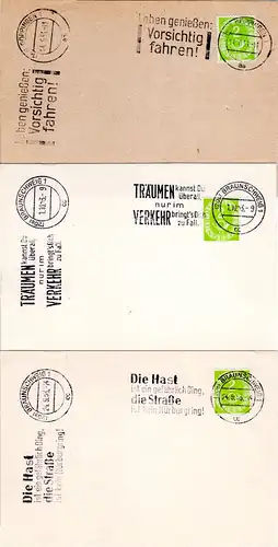 BRD 1953, 3 Karten m. versch. Werbestempeln zur Verkehrserziehung