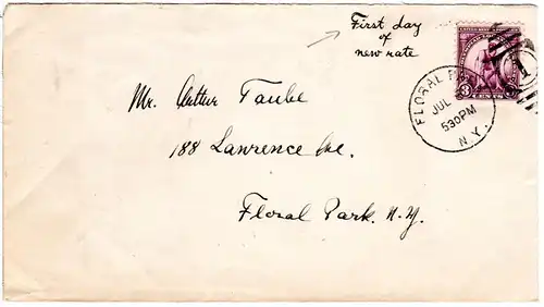 USA Jul-6-1932, first day of 3 C.- rate cover from Floral Park, NY